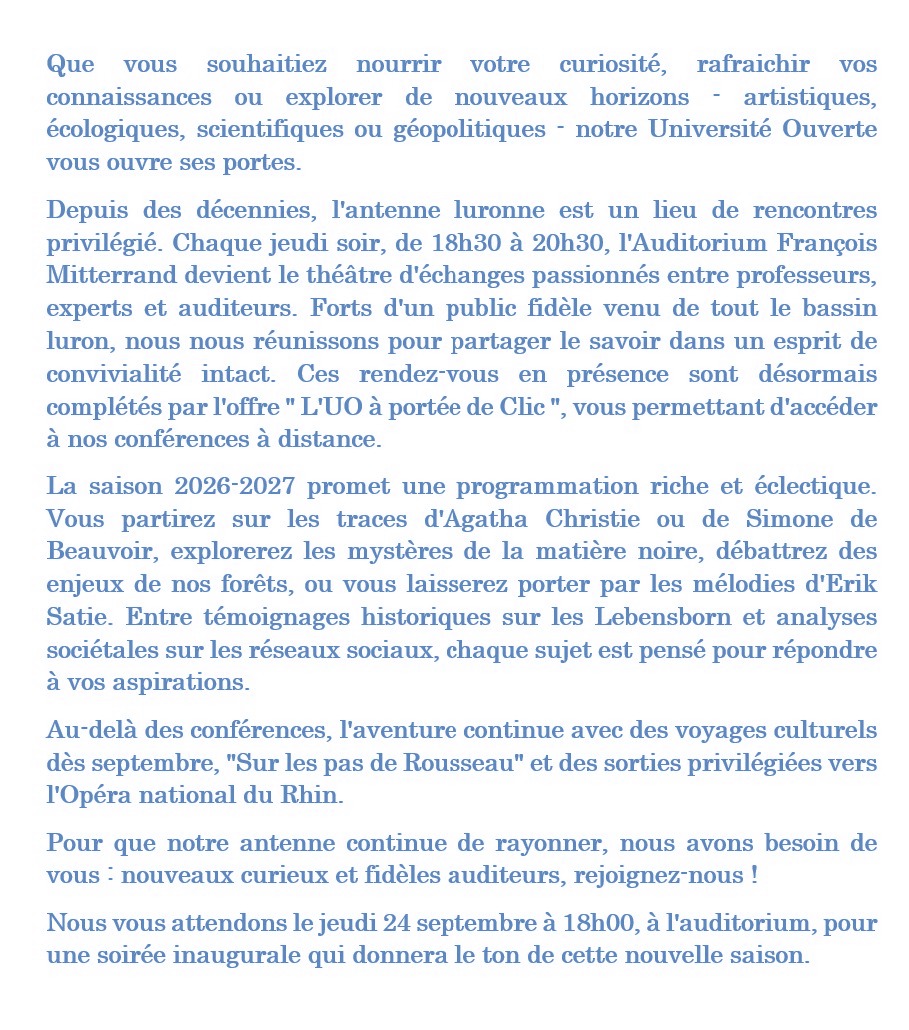 Mot d'accueil - Université Ouverte de Lure